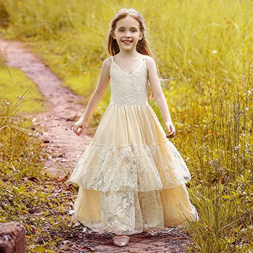 תחרה בוהו פרח ילדה שמלה ללא משענת שושבינה פורמליות טול מסיבת ילדות קטנות יום הולדת שמלות חג