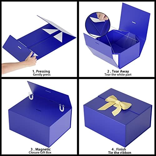 קופסאות מתנה כחולות עם מכסה 9 איקס 7 איקס 4, קופסת מתנה מפוארת עם כרטיס ברכה לסרט וסגירת מגנט, מתאימה לחתונה, יום