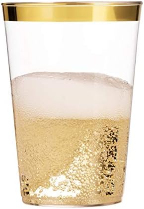 מונפיקס 100 כוסות פלסטיק זהב 16 עוז כוסות פלסטיק שקופות כוסות עם מסגרת זהב כוסות חתונה חד פעמיות מפוארות כוסות מסיבה
