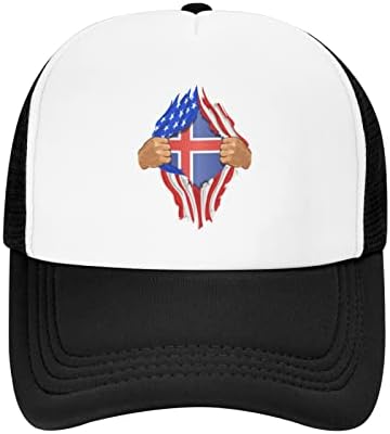 Bolufe ארהב ואיסלנד דגלים כובע בייסבול לילדים, יש פונקציה נשימה טובה, נוחות טבעית ונושמת