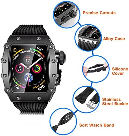 CNHKAU FILM Metal Metal Case Silicone Strap 3 IN1 עבור Apple Watch 6 5 SE 44 ממ ספורט חיצוני צמיד חכם צמיד עבור