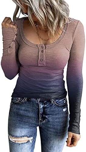 חולצות שרוול ארוך לנשים נשים נמתחות צמרות הנלי מצולמות טוניקת תחרה מזדמנת חולצה דקה כפתור כפתור כלפי מעלה