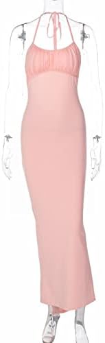 מיאשוי שמלת טוניקה שרוול ארוך בצבע אחיד של נשים סקסיות חסרת גב אורך רצפה שמלות ארוכות שמלות יומיות לנשים