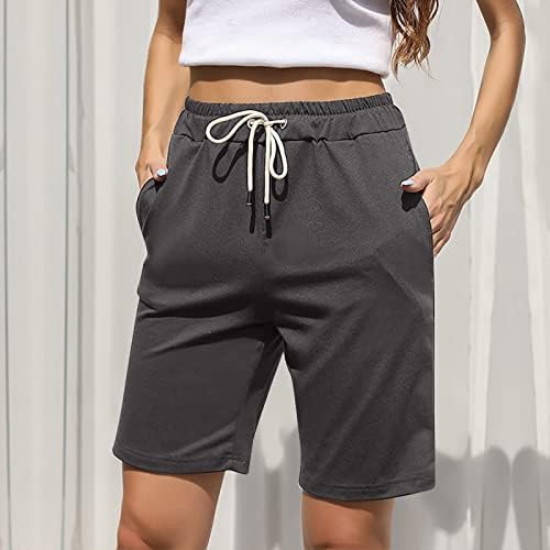 מכנסיים קצרים מזדמנים לנשים קיץ מותניים אלסטיים ברמודה מכנסיים קצרים אופנה אורך ברך אורך מכנסיים קצרים ארוכים שרוך מכנסי אימון