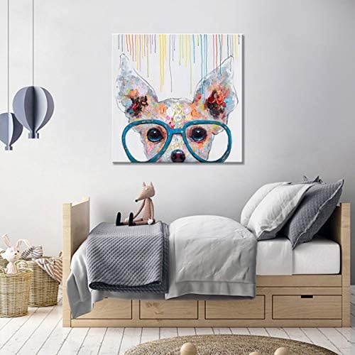 Libaoge 1 פוסטר פוסטר צבוע ציורי שמן בד קיר קיר אמנות כלב צבעוני עם משקפיים חיה מודרנית ציור יצירות מופשטות לסלון לחדר שינה