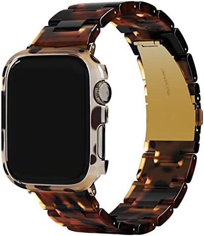 להקת שעון שרף Aladrs עם מארז הפגוש התואם ל- Apple Watch 41 ממ 45 ממ, מארז מגן מסוגנן עם צמיד רצועת קישור עבור