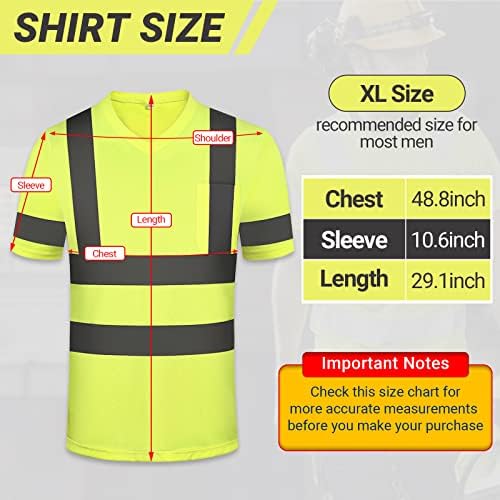 Riyiper 6 חתיכות XL בגודל נראות גבוהה בטיחות חולצות קצרות V צוואר בטיחות רפלקטיבית חולצת טי פלורסנט צהוב נשימה לבגדי בטיחות
