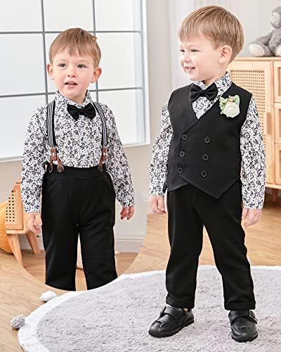 יאלט פעוט תינוק ילד בגדי חליפת אדון חתונה תלבושות, לבוש הרשמי חולצה + עניבת פרפר + אפוד + דש + ביריות מכנסיים