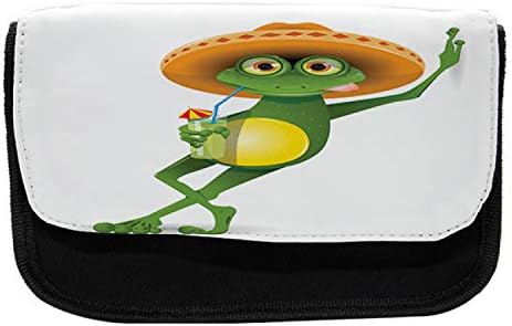 מארז עיפרון מצויר לניתוח, צפרדע בשקית עיפרון עט עט בדים עם רוכסן כפול, 8.5 x 5.5, שרך ירוק משמש