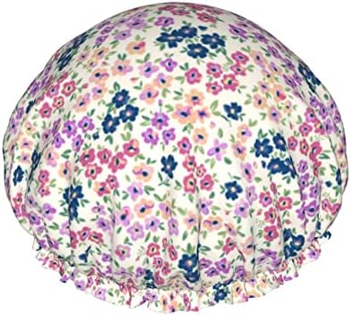 כובע מקלחת אטום למים עם פרחים צבעוניים עם שטח עיצוב הפיך של שולי אלסטיים למקלחת מכסה מצנפת שינה לכל אורכי השיער