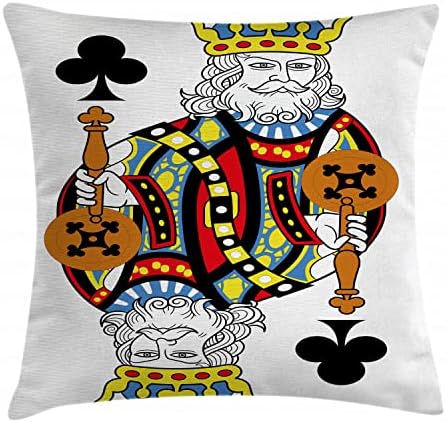 מכסה כרית כרית של Ambesonne King Fillow, King of Clubs משחקים משחק קלפים של הימורים