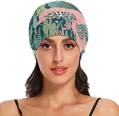 כובע עבודה של כובע שינה כובע מצנפת כפיות פרח פרחיות עלים ירוקות עלים טרופיות לנשים בגדי שיער.
