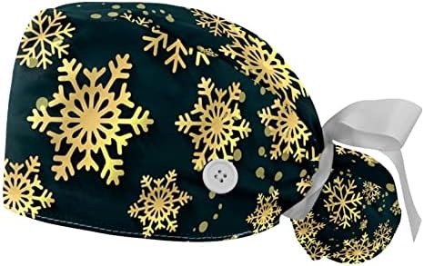 כובעים רפואיים של Lorvies לנשים עם כפתורים שיער ארוך, כובע עבודה מתכוונן 2 חלקים, עץ חג מולד שמח