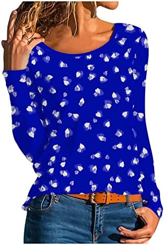 חולצות שרוול ארוך של נוקמופו אופנה צווארון מזדמן צווארון עגול קפוצ קפוצ קפוצ'ון לב הדפסת חולצת שרוול ארוך חולצת טריקו