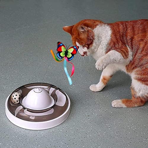 צעצוע חתול אינטראקטיבי עם מסלול מעגל, עם 6 תחליפי פרפר, פרפר סיבוב חשמלי אוטומטי לצעצוע יום הולדת לחתול עם כדורים נעים, צעצועים