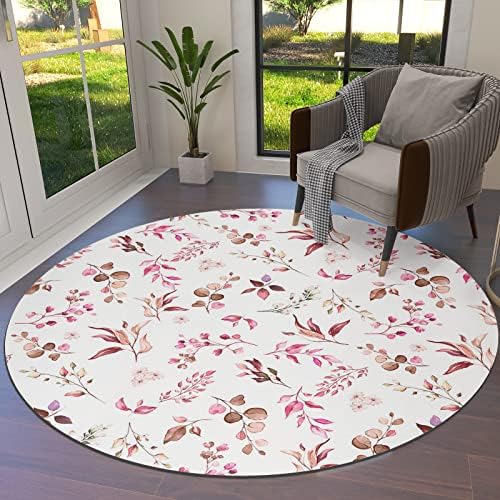 שטיח שטח עגול גדול לחדר שינה בסלון, שטיחים 6ft ללא החלקה לחדר לילדים, פרחי חווה וינטג 'עלים מחצלת רצפת שטיחים רחיצה בצבע