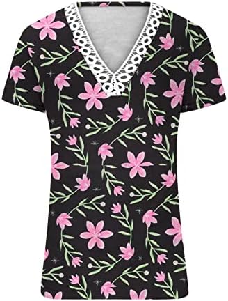טרקלין חולצות לנערות קיץ סתיו קצר שרוול צווארון תחרה ספנדקס פרח גרפי חולצות נשים נ. ב.