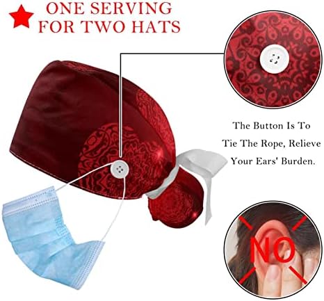2 חבילות אחות משובצת אדומה משובצת כובעי קרצוף נשים שיער ארוך, כובע גולגולת קשירה מתכווננת, כיסוי ראש עובד בגודל אחד