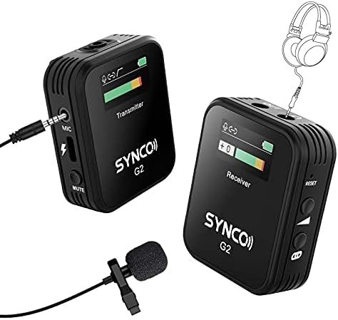 Synco מיקרופון Lavalier אלחוטי, G2 2.4G Lavalier 1 משדר ומקלט 1 מיקרופון דש לזרם vlog youtube לטבלאות חכם DSLR מצלמה, אלחוטית-Go-2-microphone-for-camera