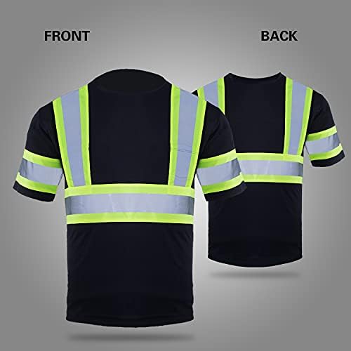 Blknights נראות גבוהה חולצת בטיחות רפלקטיבית לגברים ANSI Class 2 עבודות בנייה חולצה שחורה שרוולים קצרים