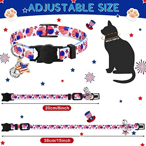6 חתיכות פטריוטי אמריקאי דגל חתול צווארון הבדלני עם פעמוני כוכב תליון מתכוונן צווארון לחתולים כלבים עצמאות יום 4 ביולי