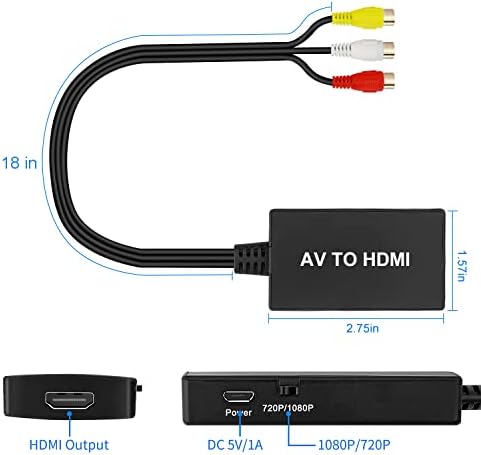 Cikiaer RCA ל- HDMI, ממיר AV ל- HDMI, נקבה, CVBS COMPOSIT