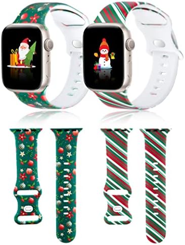 להקות סיליקון סיליקון חג המולד ללהקת Apple Watch 41 ממ, 45 ממ, 40 ממ, 44 ממ, 38 ממ, 42 ממ, אולטרה 49 ממ, רצועת