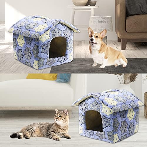 חתול בית עם כרית נשלפת, מתקפל חם חתול בית עבור חיצוני/מקורה חתולים, חתול וקטן / בינוני / כלב