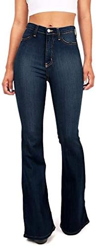 מכנסי התלקחות לנשים ז'אן אלסטי המותניים בתוספת גודל התלקחות מכנסיים פלאצו טרנדיים פעמון בסיסי תחתון נשים סקיני מגף