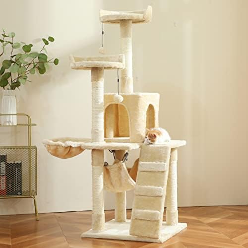 53 אינץ חתול עץ חתול מגדל דירה ריהוט שריטה הודעה עם טבעי סיסל חבל, ערסל & עריסת לחתולים גורים, גבוה חתול טיפוס