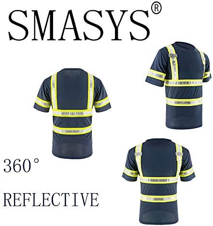 חולצות רפלקטיביות של SMASY - נראות גבוהה שרוול קצר חולצות ANSI עם כיסים וקלטת רפלקטיבית לגברים, נשים