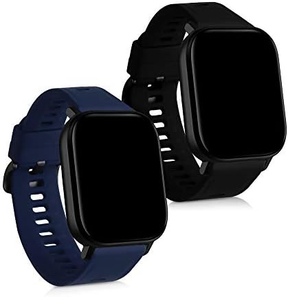 להקות שעון Kwmobile תואמות את Huami Amazfit GTS 2 מיני - סט רצועות של 2 רצועות סיליקון חלופיות - שחור/כחול כהה