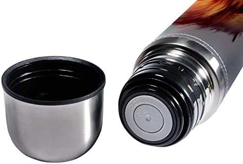 SDFSDFSD 17 גרם ואקום מבודד נירוסטה בקבוק מים ספורט קפה ספל ספל ספל עור אמיתי עטוף BPA בחינם, אריה צבעוני