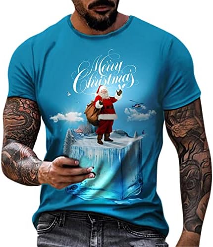 חולצות טריקו של שרוול קצר של Wocachi לחג המולד לגברים, 2022 חג המולד מצחיק סנטה קלאוס או צוואר טי צוואר צמרת אימון