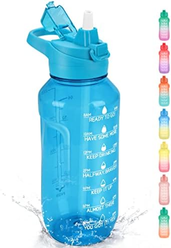 פאסר חצי גלון/64oz בקבוק מים מוטיבציוני עם סמן זמן וקש, טריטן BPA כד מים חופשי, ירוק/צהוב