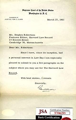 טום קלארק ג ' יי. אס. איי. ק. א. יד חתום על חתימת מכתב בית המשפט העליון משנת 1961
