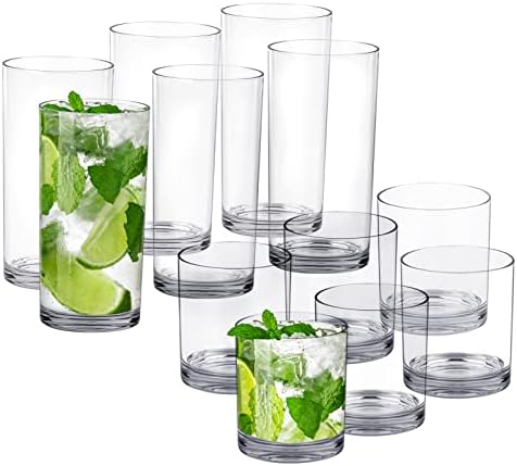 טיאוודי 12 מארז כוסות פלסטיק, כוסות שקופות, 6 כל אחת: 12 אונקיות ו -16 אונקיות כוסות שתייה, סט כוסות שתייה לשימוש