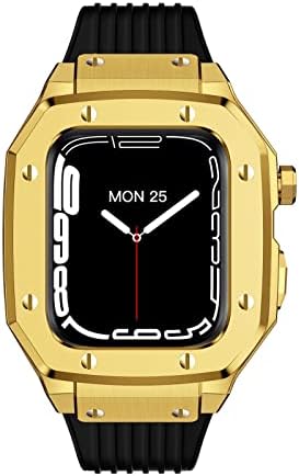 Houcy for Apple Watch Series 8 גבר סגסוגת שעון מארז 44 ממ 42 ממ 45 ממ גומי מתכת יוקרתי גומי נירוסטה אביזרי שעון