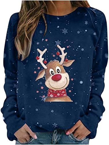 נשים מכוער חג המולד סוודר מצחיק חמוד איל הדפסת ארוך שרוול חולצות סתיו חידוש צווארון עגול חולצות