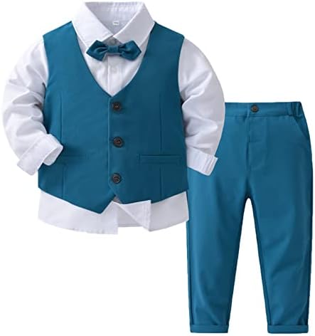פעוטות פעוטות תינוקות 4 חתיכות תלבושות מסיבות ג'נטלמן חליפה רשמית חולצת שמלת עניבת פרפר + אפוד + סט מכנסיים