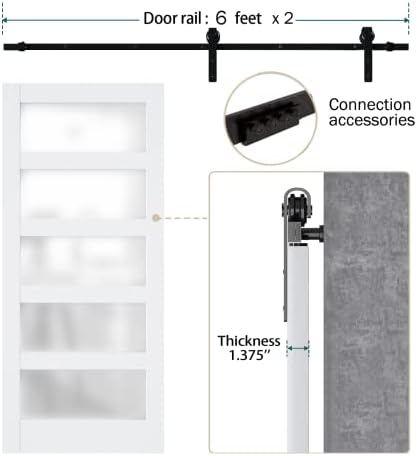 דלת אסם כפולה של Arkhjem, 30 '' '× 84' 'דלת אסם זכוכית חלבית X 2, דלתות אסם פנים DIY לבית 5 סריגים של זכוכית