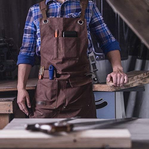 טקסס קנבס מרכולת סינר עבודות עץ, סינר עבודות בד שעווה כבד עם כיסים - סינר חנות M -XL לגברים עם תפרים כפולים ועיצוב נוח