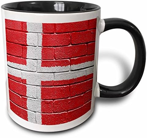 דגל לאומי 3 של דנמרק צבוע על ספל דני קיר לבנים, 11 גרם, שחור