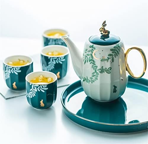 סט תה וינטג 'גנרי ירוק כולל 1 קומקום 4 כוסות 1 מגש סגנון נורדי ירוק