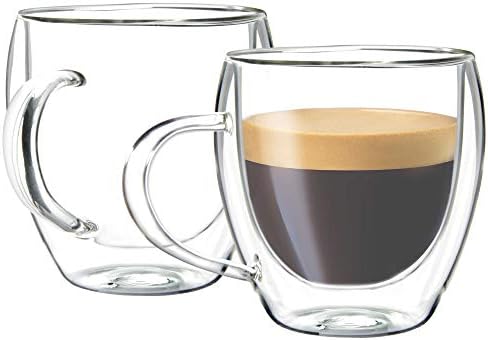 צעיר 2 חבילות ספל אספרסו זכוכית, כוסות קפה מזכוכית מבודדת קיר כפול, ספלי קפה זכוכית, 5.5 אונקיה
