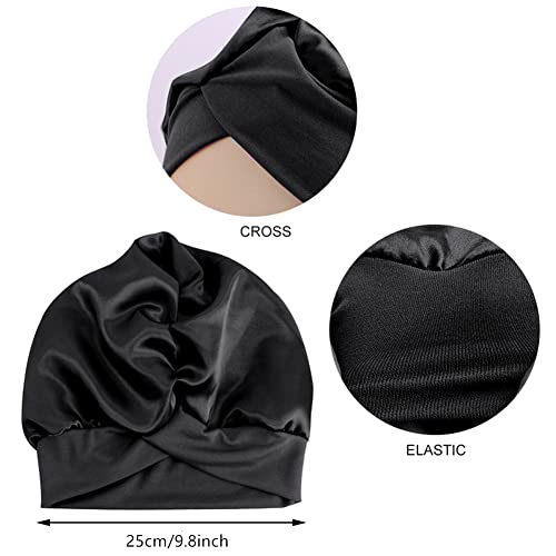 CCCHO 2 חבילות נשים גדולות של סאטן סאטן מוצק חיקוי משי טורבן כובע שינה כובע אלסטי לשיער כובע מקלחת יופי
