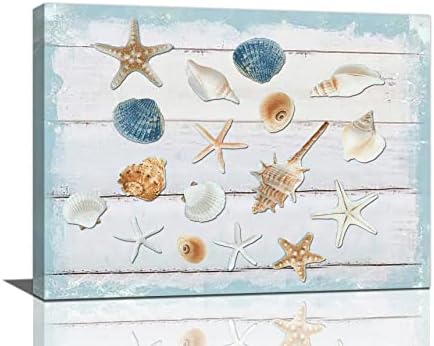 חוף קיר ימי אמנות אוקיאנוס פגז חוף תמונות כוכבי ים תמונות קיר תפאורה כפרית עיצוב חדר אמבטיה עיצוב אמבטיה צביעת בד הדפס יצירות