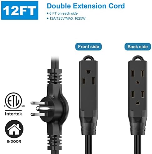 רצועת חשמל של כבל הרחבה של 12 רגל תאומים ומגן נחשול רצועת חשמל 6 רגל עם 12 שקעים ו -4 יציאות USB ויציאת USB-C 1