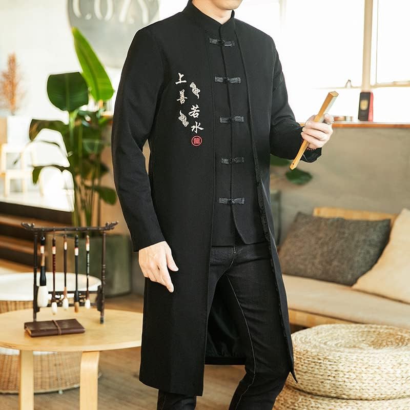 סגנון Gyxhptd סגנון ארוך מרחב רוח בגדים מזרחיים גברים מעיל היפ הופ מנדרינה סינית