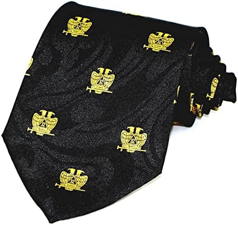 מייסון אזור סקוטי טקס הבונים החופשיים צוואר עניבה-כפול נשר 32 תואר דפוס עיצוב. הבונים החופשיים שחור רקע פוליאסטר עניבה, רב,